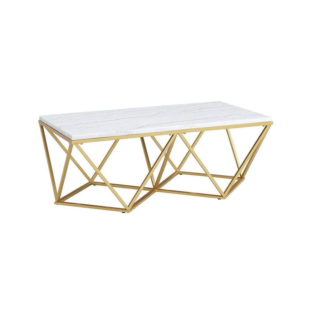 Riko White Marble and Gold 3-Piece Occasional Table Set