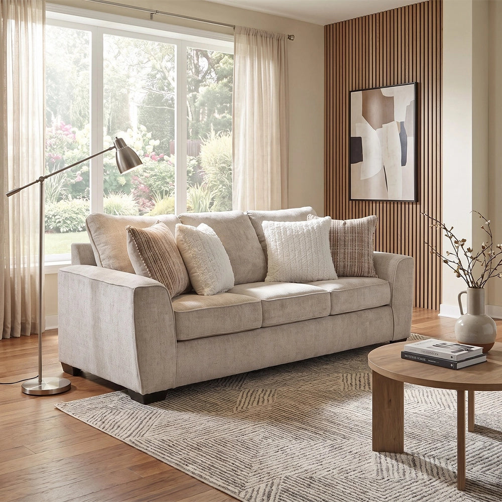 Ritz Taupe Contemporary Sofa with Accent Pillows