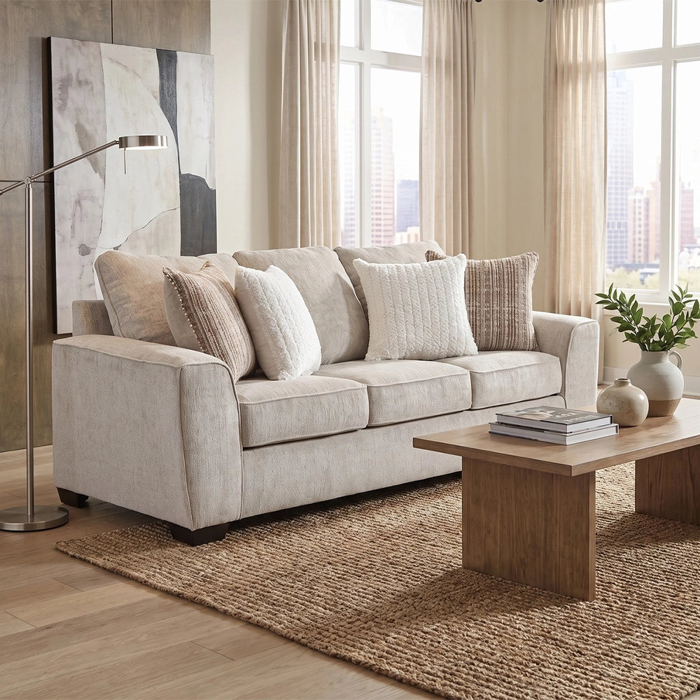 Ritz Taupe Contemporary Sofa and Loveseat Living Room Set with Accent Pillow