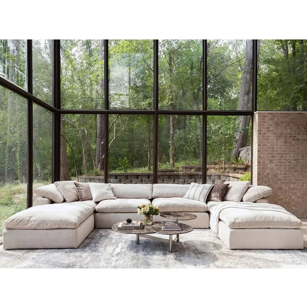 Romo Linen Modular Sectional 5 or 6-Piece with Featherdown Cushions and Reversible Seating