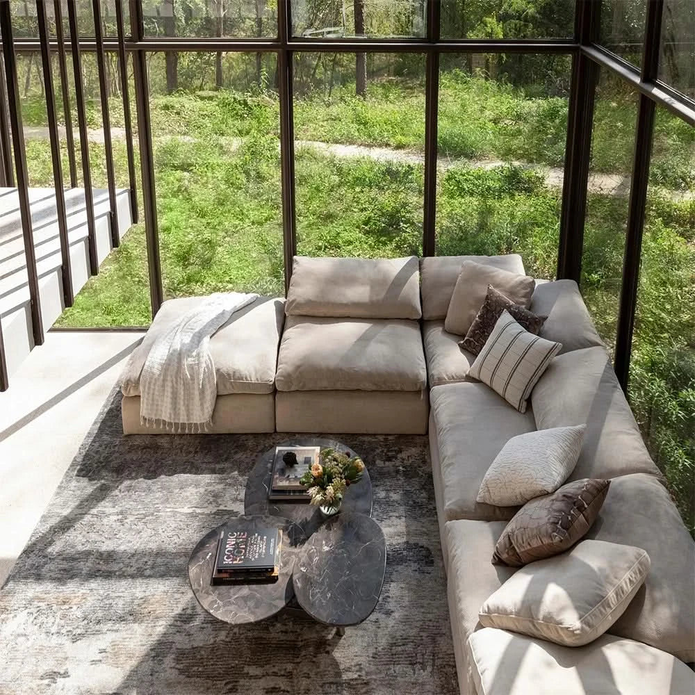 Romo Linen Modular Sectional 5 or 6-Piece with Featherdown Cushions and Reversible Seating