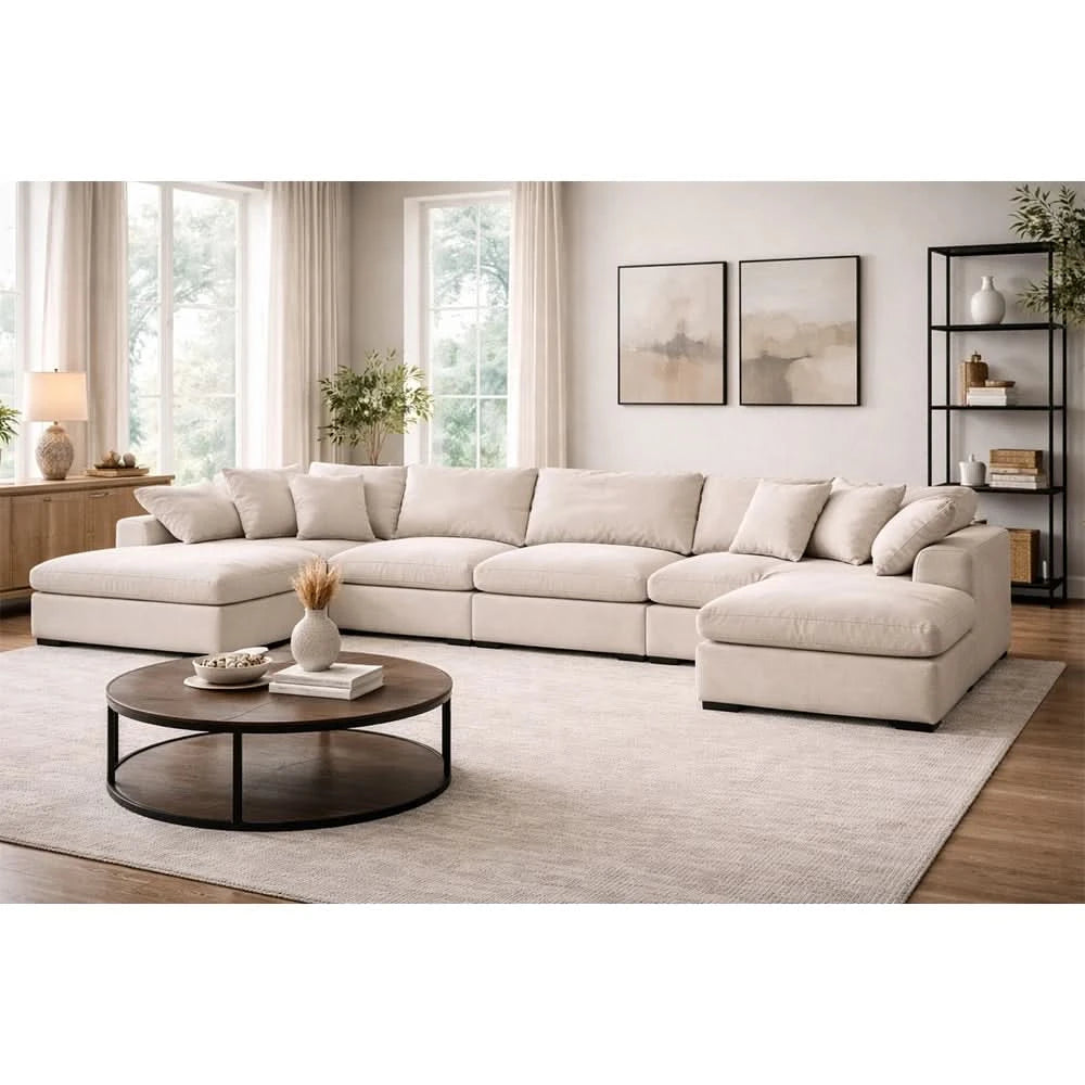 Romo Linen Modular Sectional 5 or 6-Piece with Featherdown Cushions and Reversible Seating