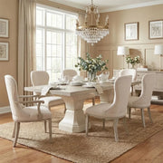 Santa Cruz Light Wood Contemporary 7PC Dining Set with Upholstered Chairs and Pedestal Base