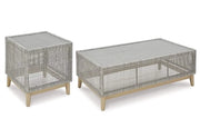 Seton Creek Contemporary Outdoor All Weather Wicker Aluminum Cocktail Set Includes Cocktail Table and 2 End Tables
