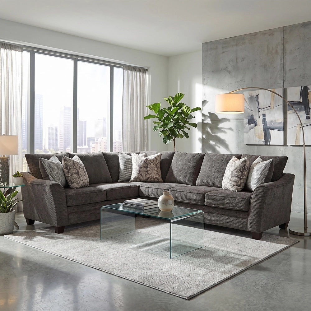 Shasta Charcoal 2-Piece Sectional with Accent Pillows