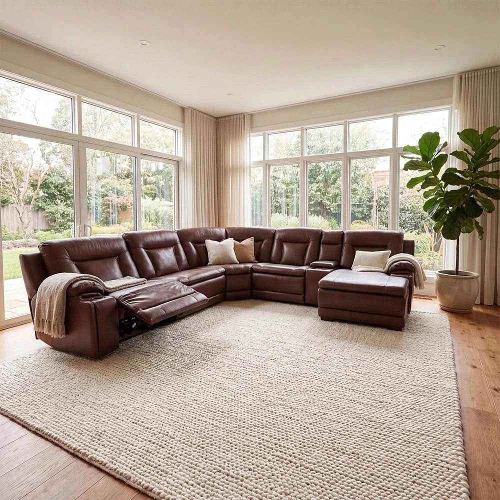 Soho Café Leather Contemporary 7-Piece Zero Gravity Power Reclining Sectional with Power Headrests