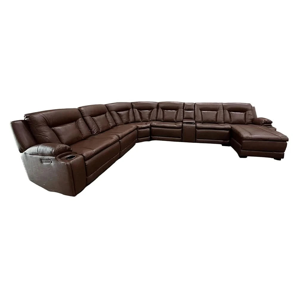 Soho Café Leather Contemporary 7-Piece Zero Gravity Power Reclining Sectional with Power Headrests