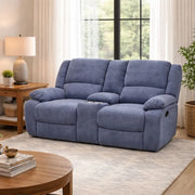 Spencer Cadel Blue Reclining Loveseat with Cupholders