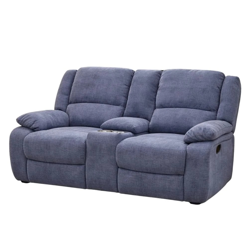 Spencer Cadel Blue Reclining Sofa and Loveseat Set with Cupholders