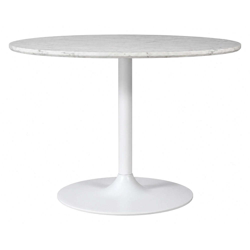Stellar White Marble 5-Piece 54-Inch Round Dining Set with 4 Blue Chairs