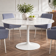 Stellar White Marble 54-Inch Round Dining Table with Pedestal Base