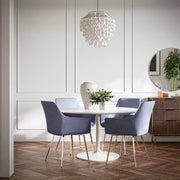 Stellar White Marble 5-Piece 54-Inch Round Dining Set with 4 Blue Chairs