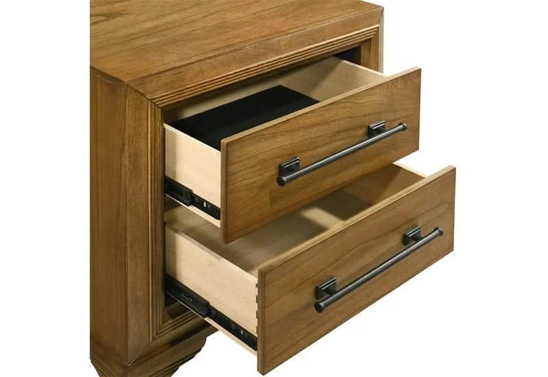 Talcott Honey Wood 2-Drawer Nightstand with Velvet-Lined Top Drawer