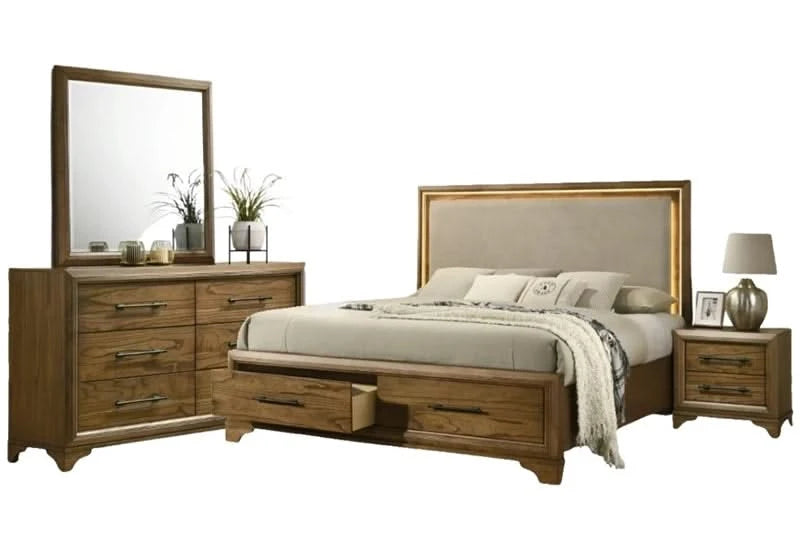 Talcott Honey Wood 2-Drawer Nightstand with Velvet-Lined Top Drawer