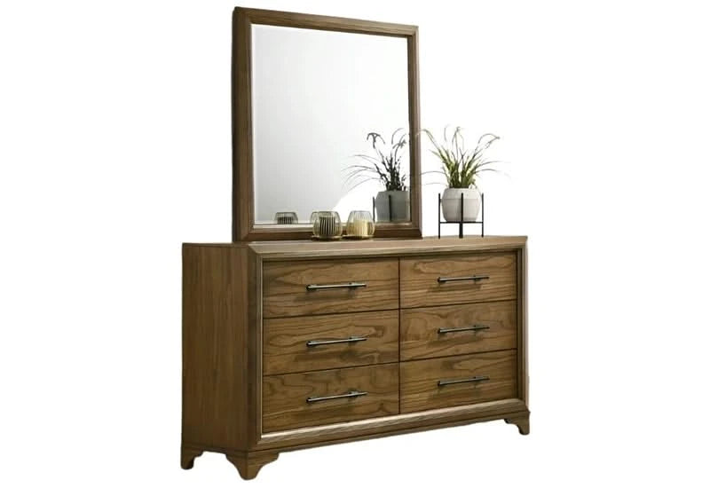 Talcott Honey Wood 6-Drawer Dresser with Velvet-Lined Top Drawers