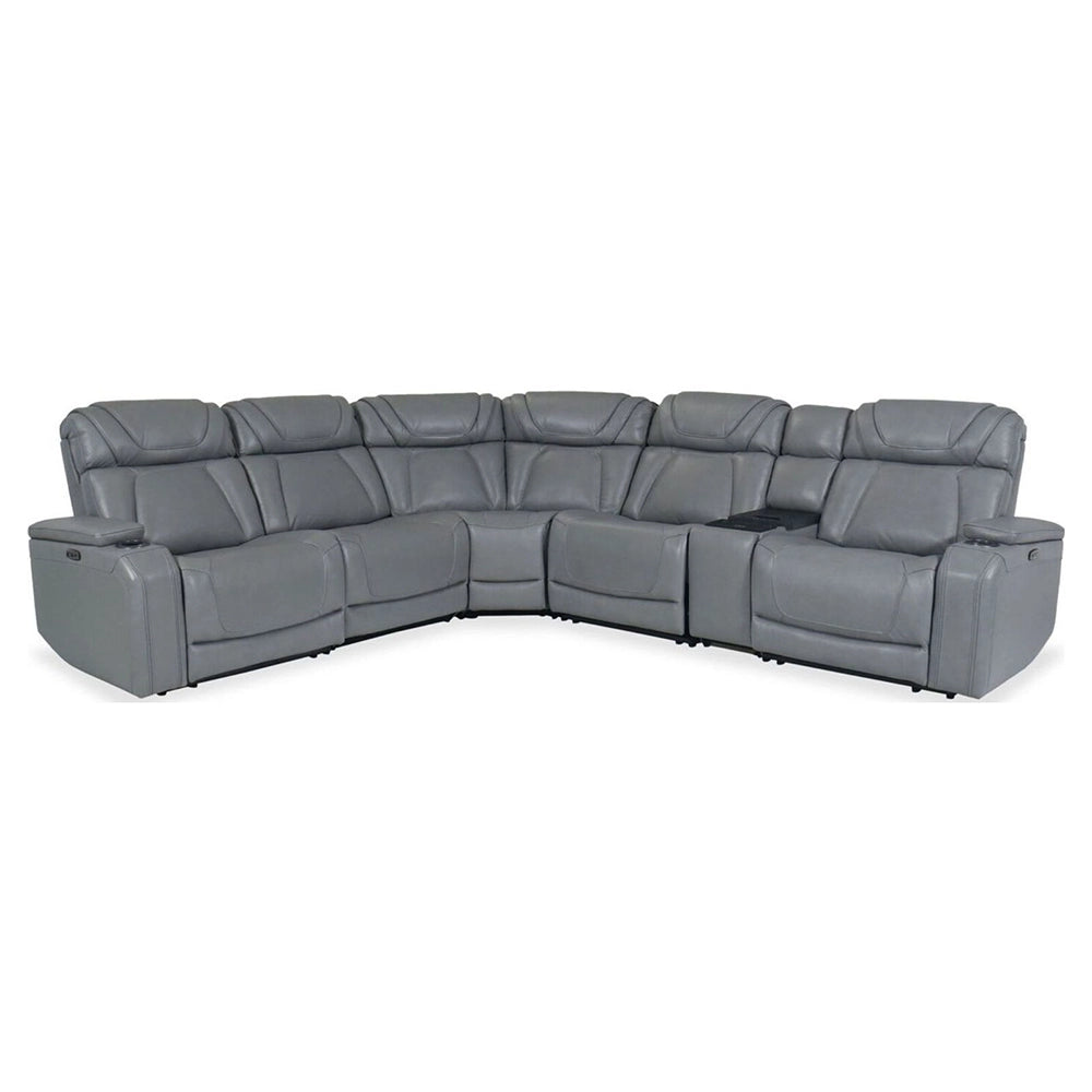 Tango Grey Leather 6-Piece Power Reclining Sectional with Wireless Charging and Cup Holders