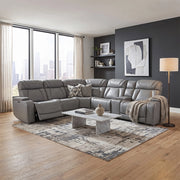 Tango Grey Leather 6-Piece Power Reclining Sectional with Wireless Charging and Cup Holders