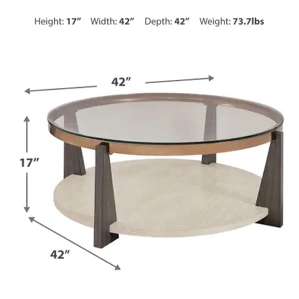 Room Package - Dalton Ivory Modern Living Room Package with 3-Piece Round Glass Occasional Table Set & Rug