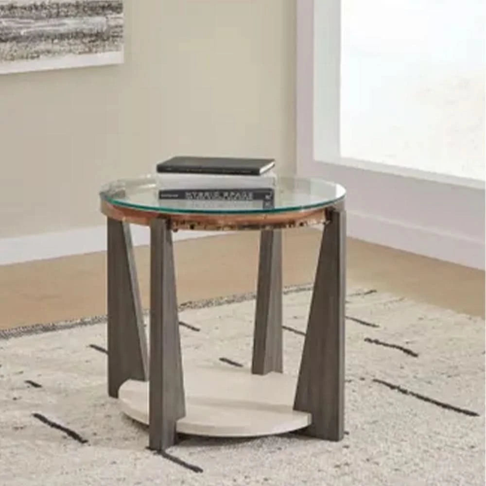 Room Package - Dalton Ivory Modern Living Room Package with 3-Piece Round Glass Occasional Table Set & Rug
