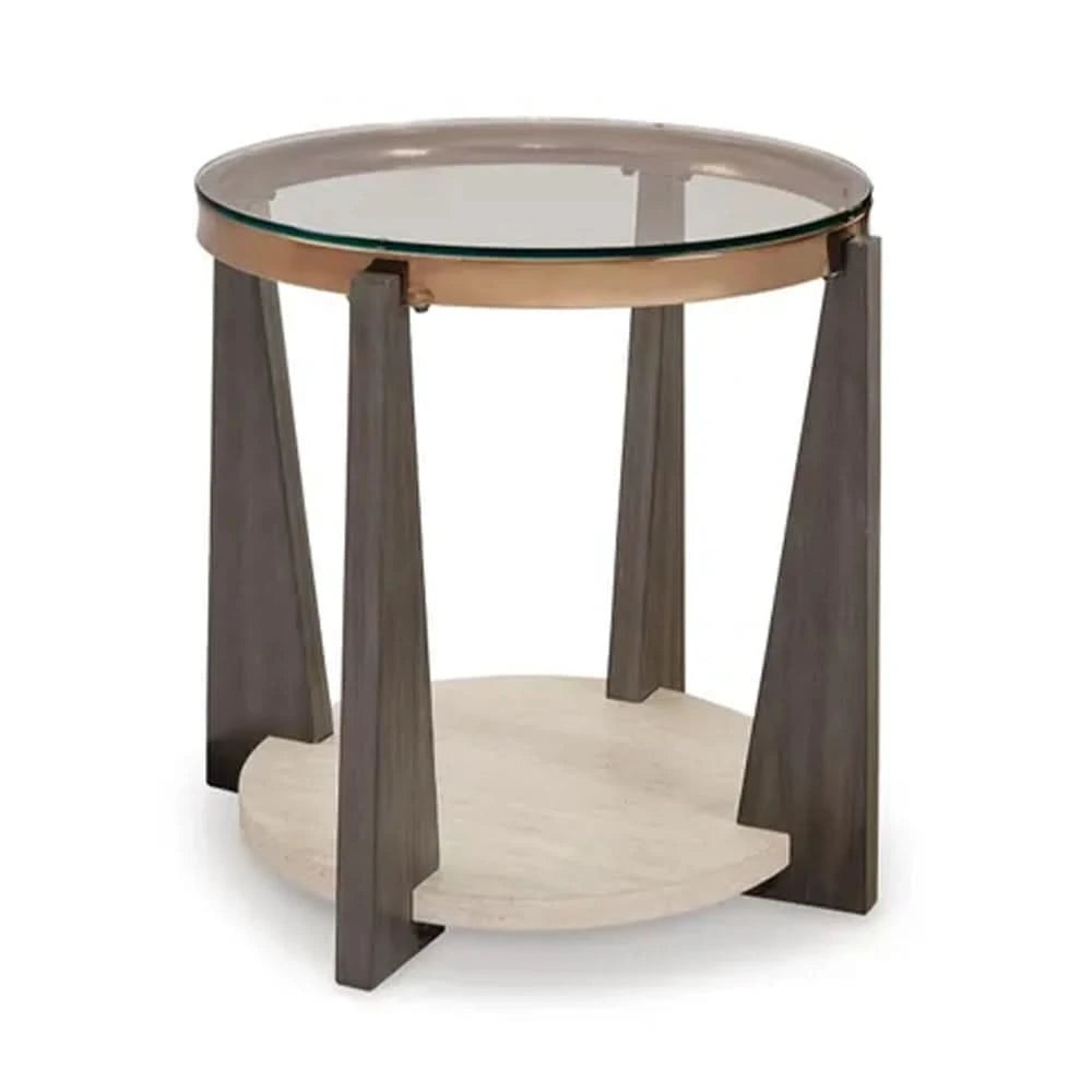 Room Package - Dalton Ivory Modern Living Room Package with 3-Piece Round Glass Occasional Table Set & Rug