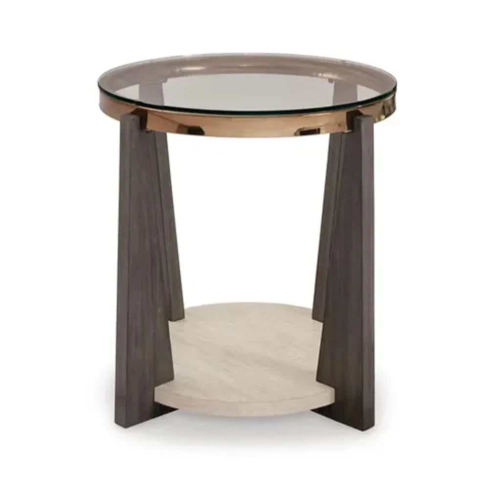 Room Package - Dalton Ivory Modern Living Room Package with 3-Piece Round Glass Occasional Table Set & Rug