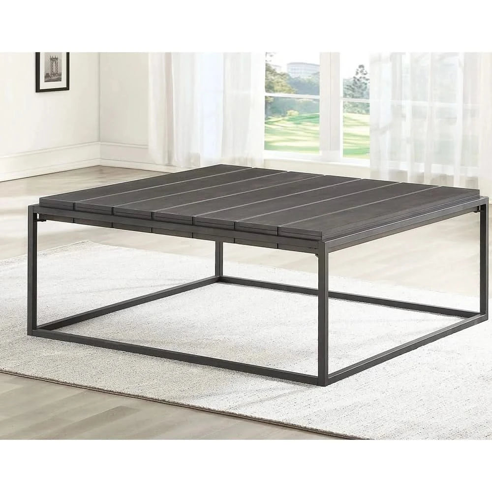 Tekoa Walnut and Dark Gray Contemporary Coffee Table with Plank Top