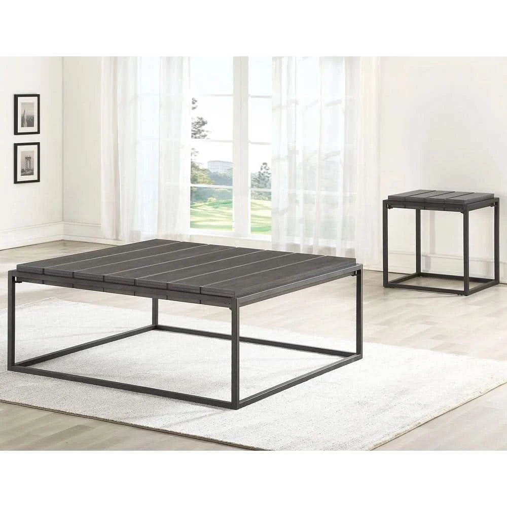 Tekoa Walnut and Dark Gray Contemporary 3PC Cocktail Table Set with Plank Top