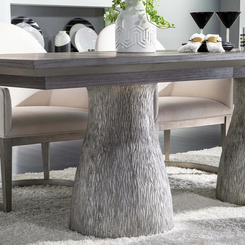 Terra Luna Gray Contemporary 7PC Rectangle Dining Set with 98” Extendable Table and 6 White Upholstered Chairs