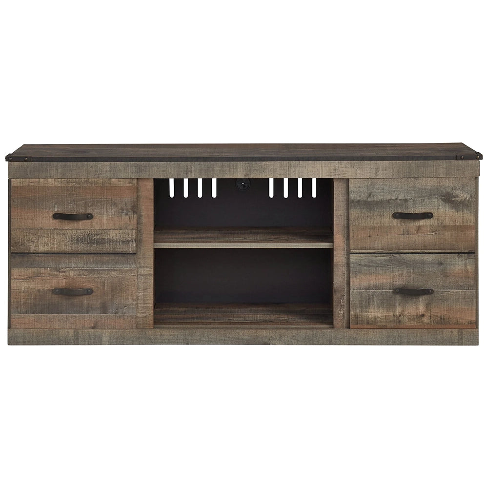 Trinell Dark Brown Rustic 60" TV Stand with Optional Electric Fireplace