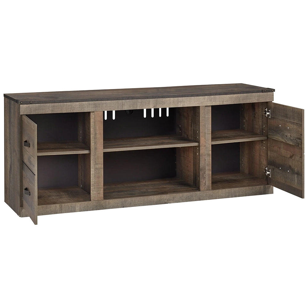 Trinell Dark Brown Rustic 60" TV Stand with Optional Electric Fireplace