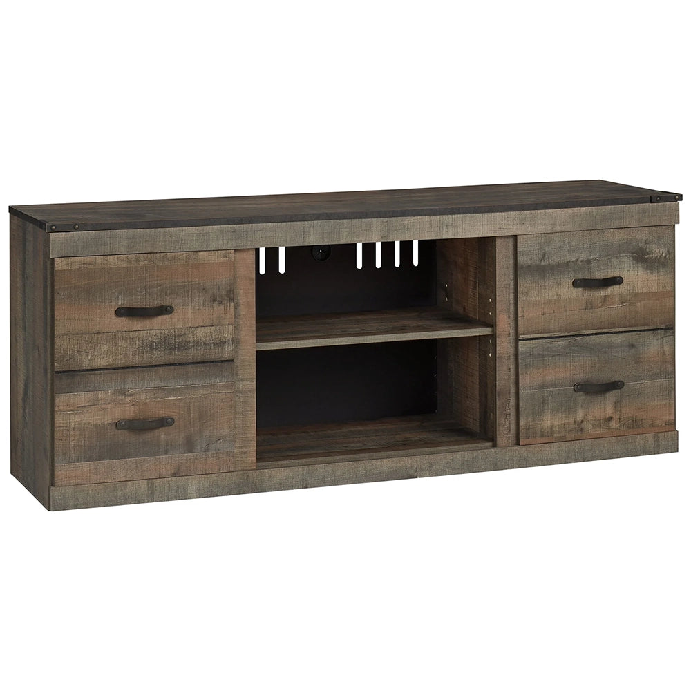 Trinell Dark Brown Rustic 60" TV Stand with Optional Electric Fireplace