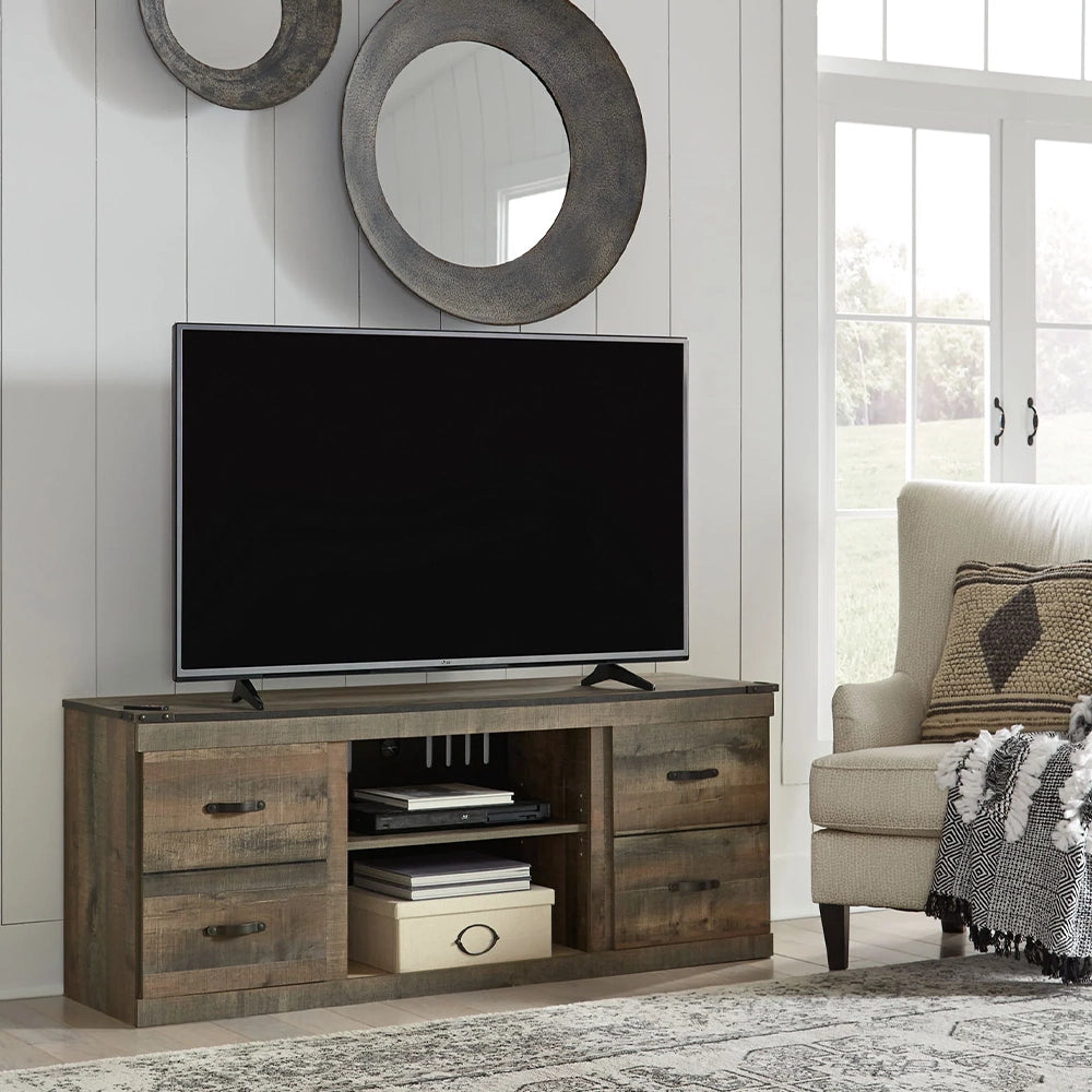 Trinell Dark Brown Rustic 60" TV Stand with Optional Electric Fireplace