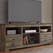 Trinell Dark Brown Rustic 63" TV Stand with Optional Electric Fireplace