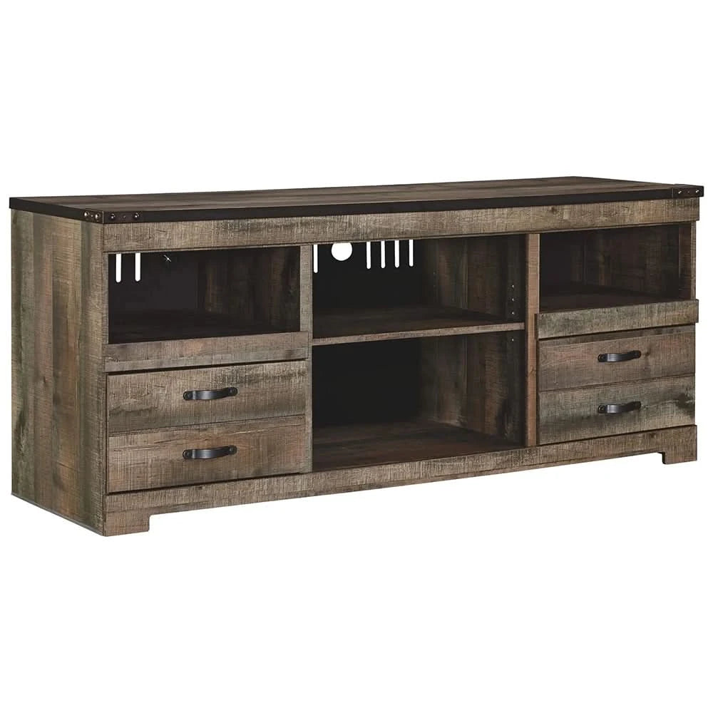 Trinell Dark Brown Rustic 63" TV Stand with Optional Electric Fireplace