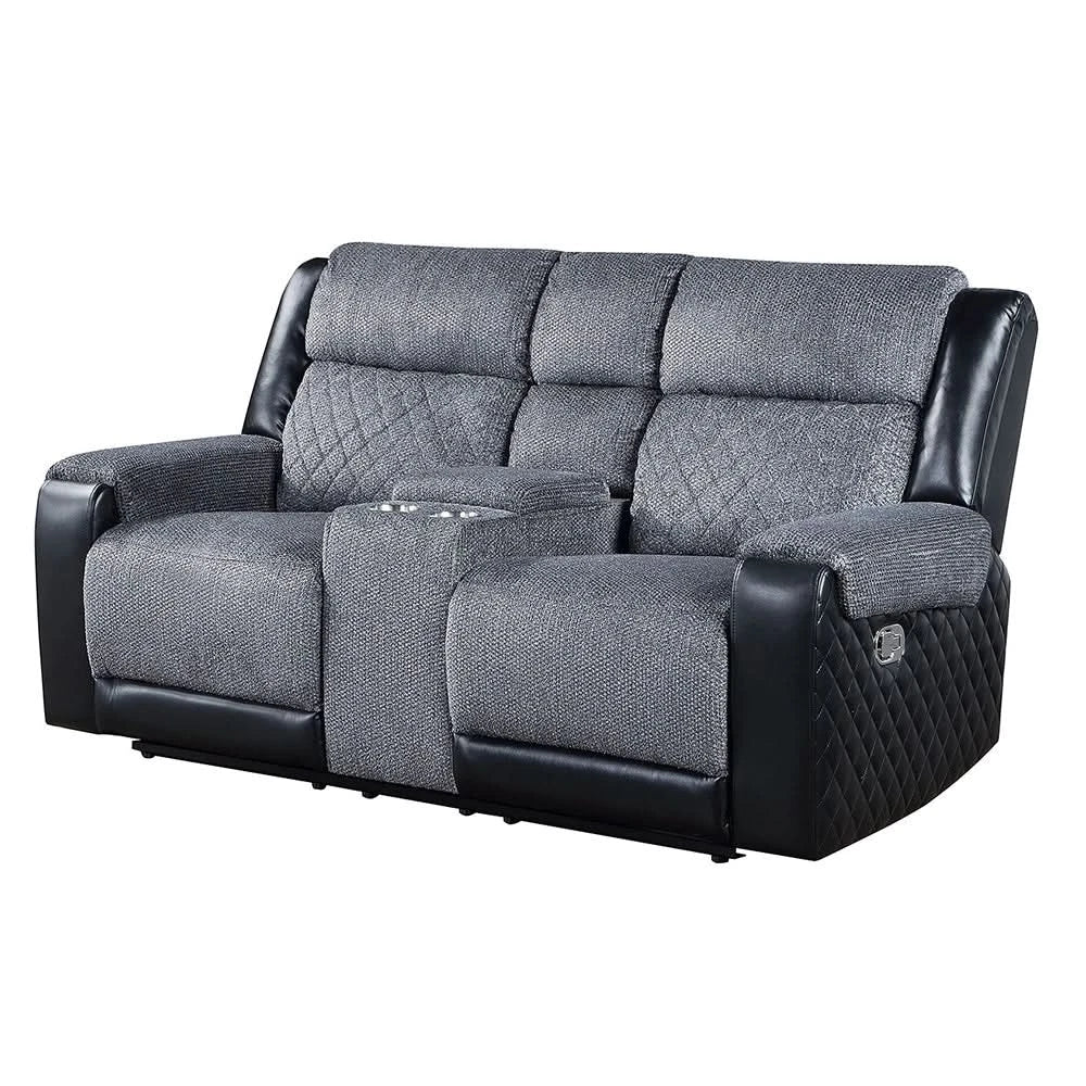 Tyler Dark Grey Power Reclining Loveseat with LED Lighting and Storage Console