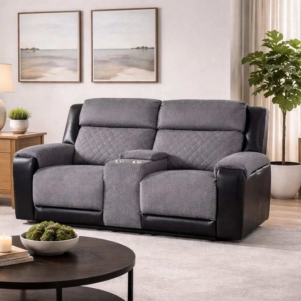 Tyler Dark Grey Power Sofa and Loveseat Set with LED Lighting and Immersive Sound Speakers