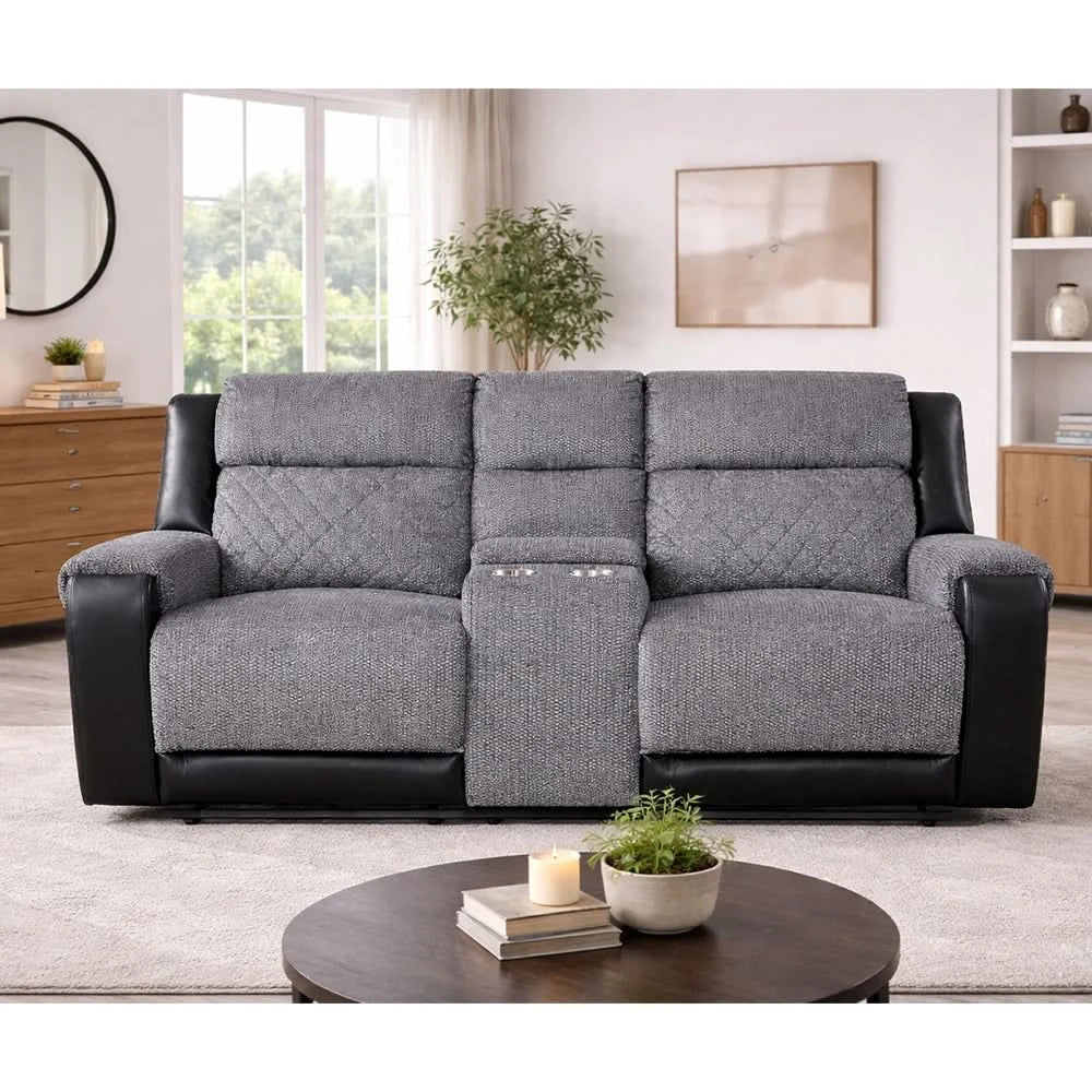 Tyler Dark Grey Power Sofa and Loveseat Set with LED Lighting and Immersive Sound Speakers