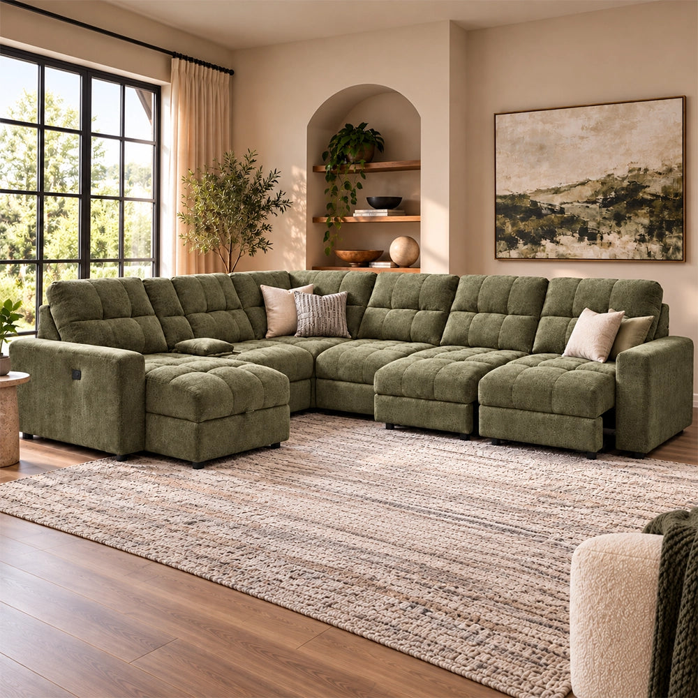 Yumi Green 7-Piece Slider Sectional