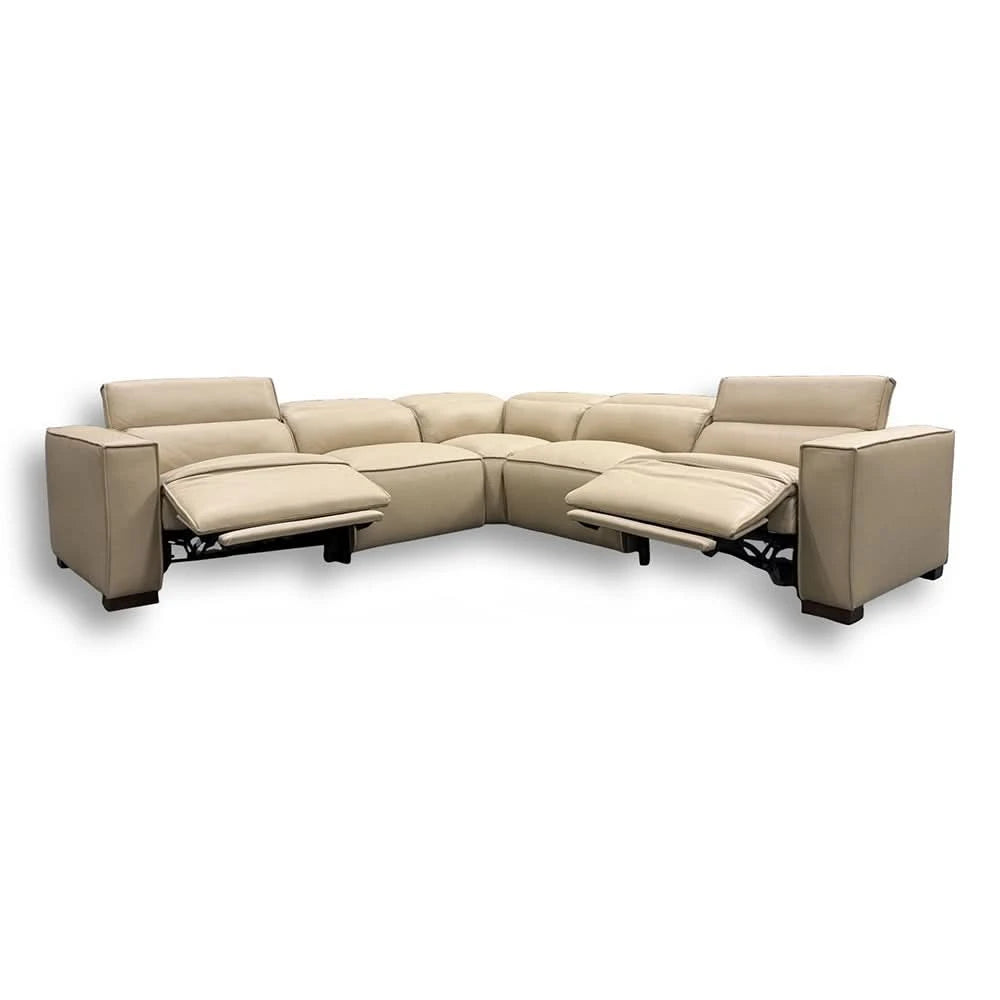 Uptown Taupe Leather 5PC Power Reclining Sectional with Deep Comfort Seating