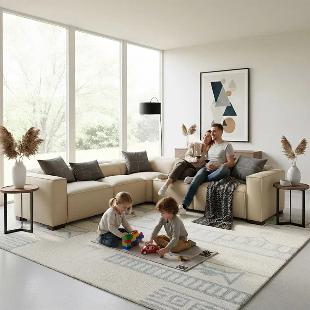 Uptown Taupe Leather 5PC Power Reclining Sectional with Deep Comfort Seating