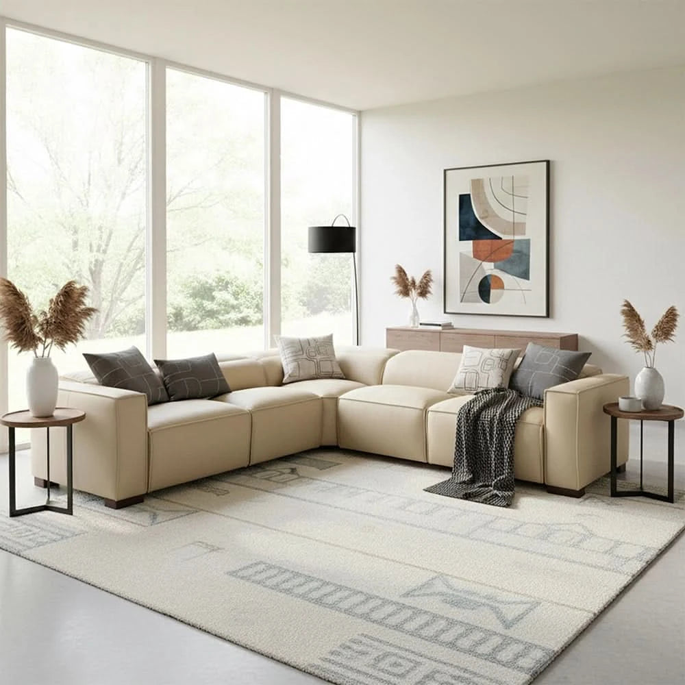 Uptown Taupe Leather 5PC Power Reclining Sectional with Deep Comfort Seating