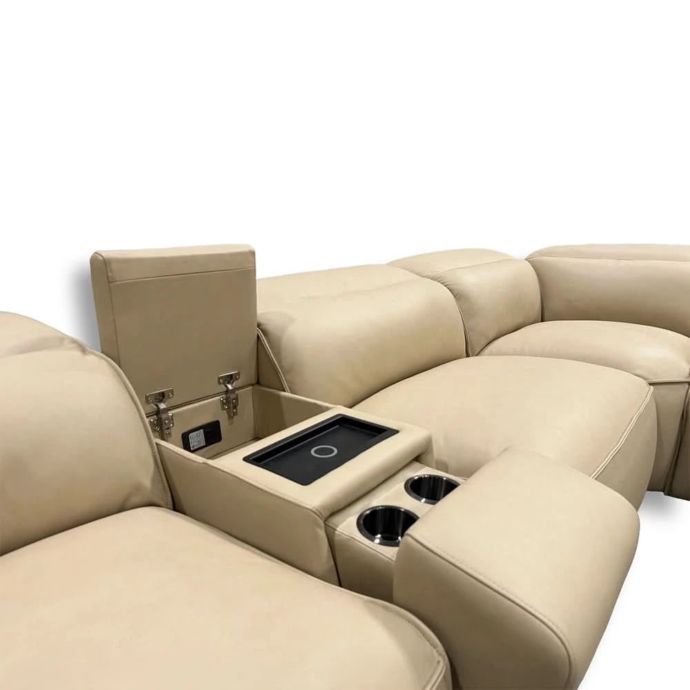 Uptown Taupe Leather 5PC Power Reclining Sectional with Deep Comfort Seating