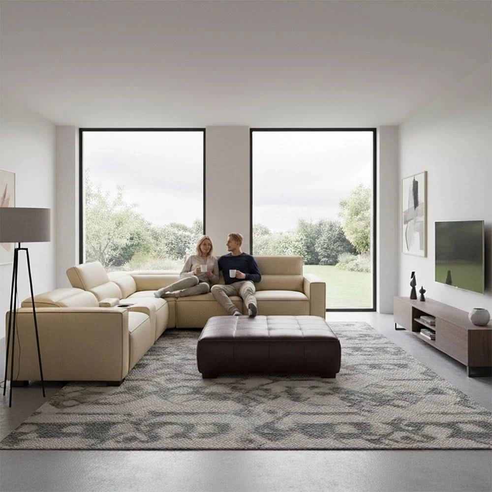 Uptown Taupe Leather 5PC Power Reclining Sectional with Deep Comfort Seating