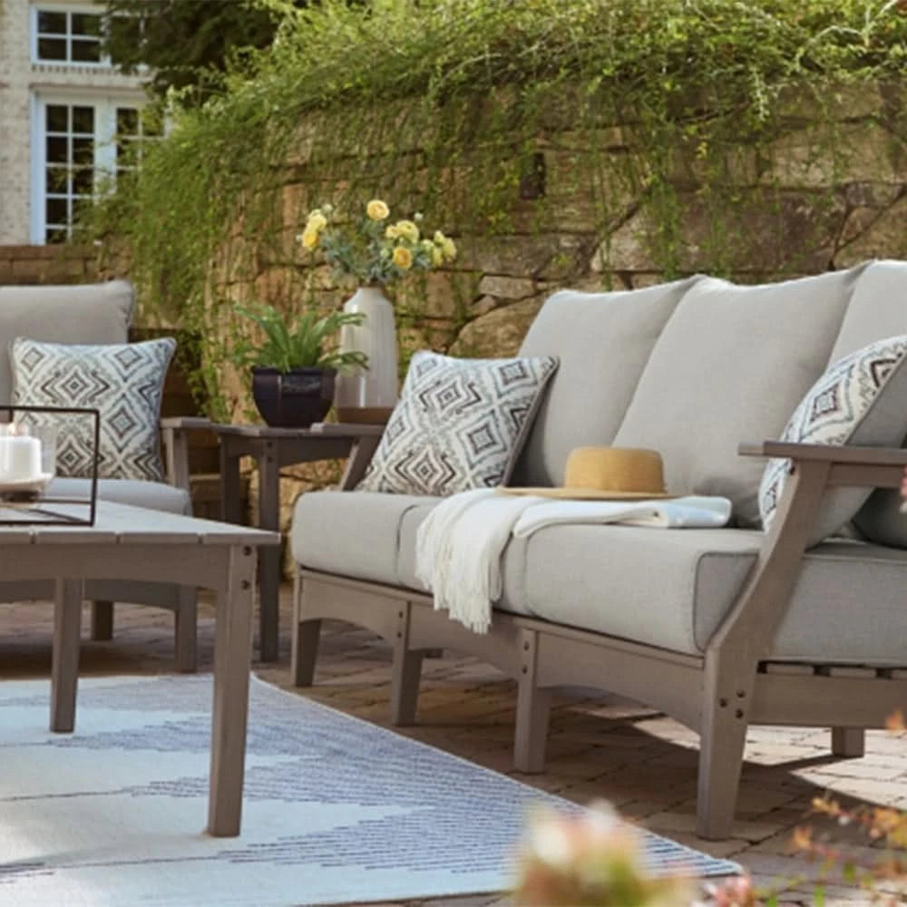 Visola Gray Outdoor Living Room Sofa and Loveseat Set with Nuvella Fabric