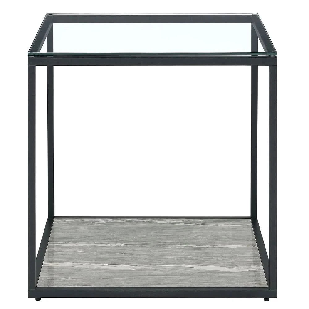 Yasmin Grey Contemporary 3PC Cocktail Table Set with Glass Top and Shelf