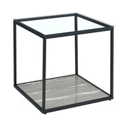Yasmin Grey Contemporary End Table with Tempered Glass Top and Shelf