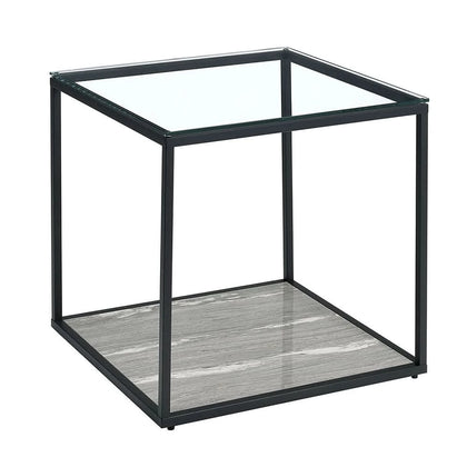 Yasmin Grey Contemporary End Table with Tempered Glass Top and Shelf