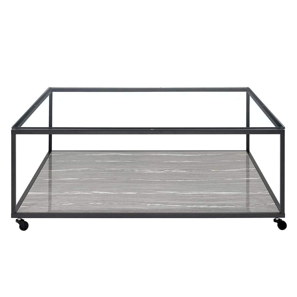 Yasmin Grey Contemporary 3PC Cocktail Table Set with Glass Top and Shelf