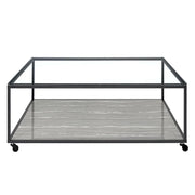 Yasmin Grey Contemporary Coffee Table with Tempered Glass Top and Shelf