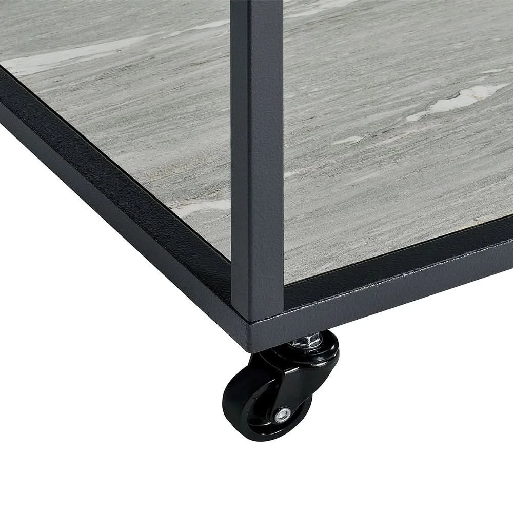 Yasmin Grey Contemporary End Table with Tempered Glass Top and Shelf